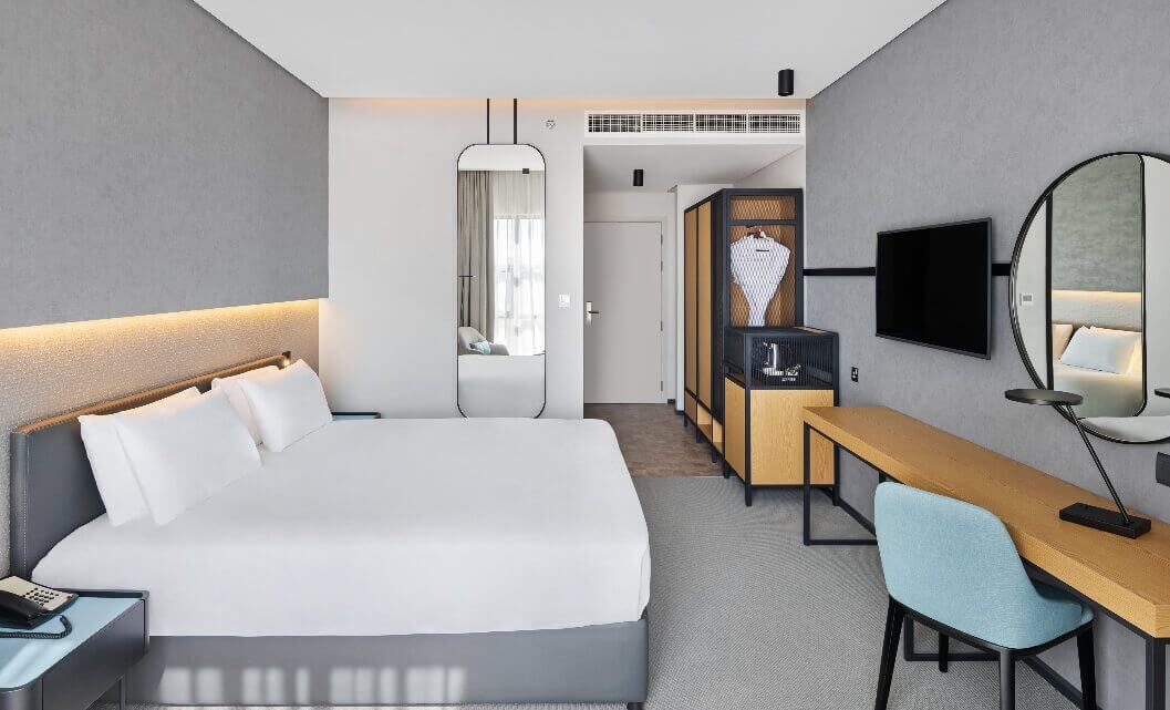 Grey Guestroom with King Bed