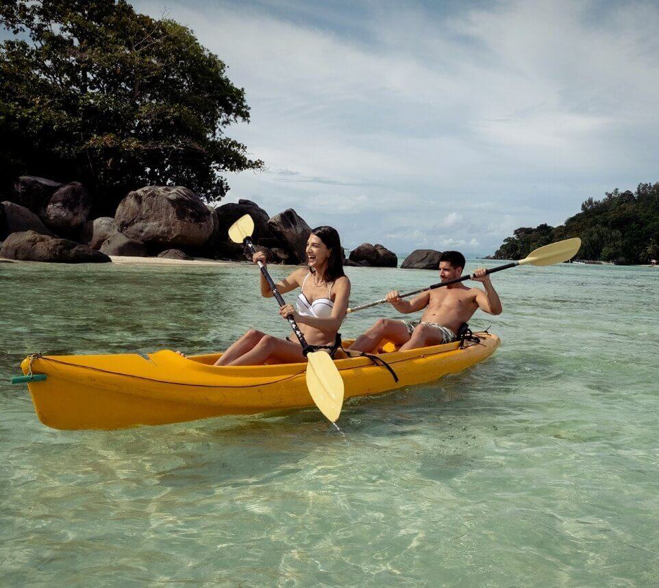 Couple Kayaking in Seychelles